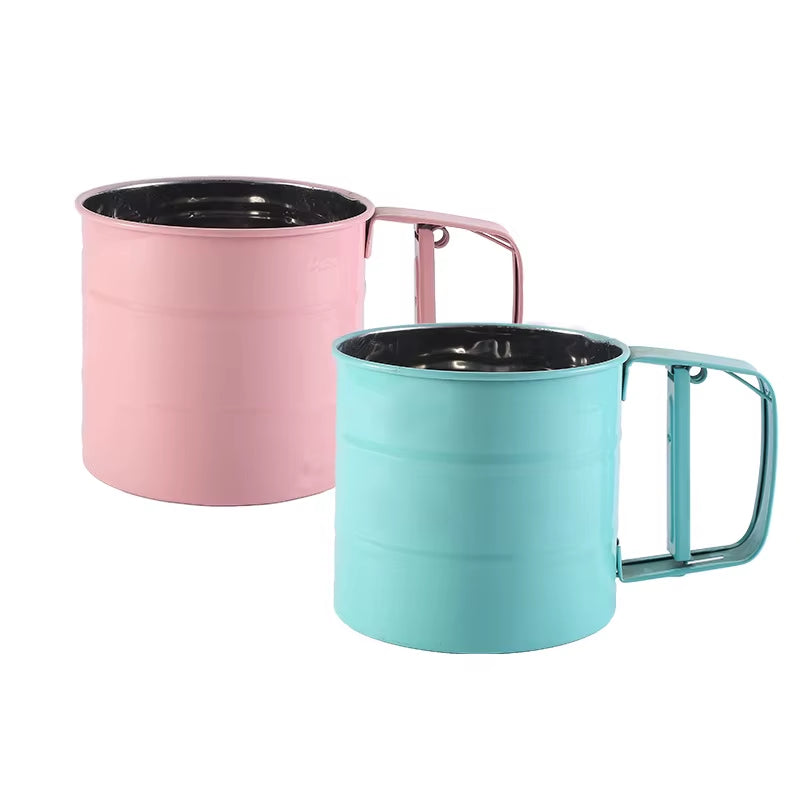 Semi-Automatic Flour Sifter, a Household Kitchen Baking Tool, Handheld Stainless Steel Filter for Powdered Sugar and Flour