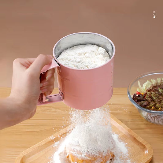 Semi-Automatic Flour Sifter, a Household Kitchen Baking Tool, Handheld Stainless Steel Filter for Powdered Sugar and Flour
