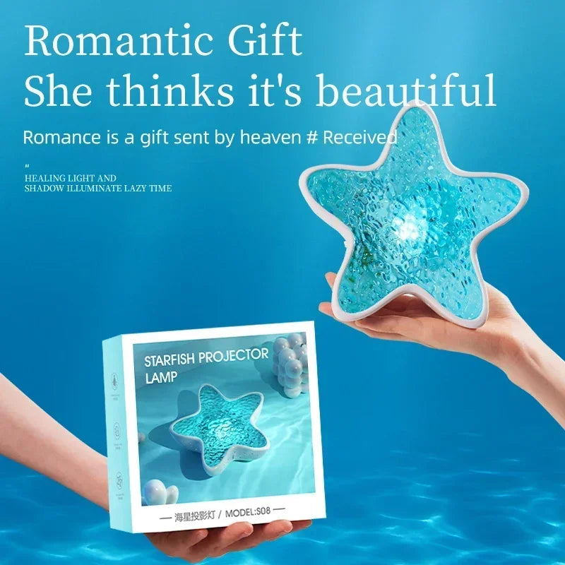 LED Starfish Projector Lamp Galaxy Starry Sky Decor Night Light Rechargeable Dreamy Ambient Light for Kids Gift Festival Party