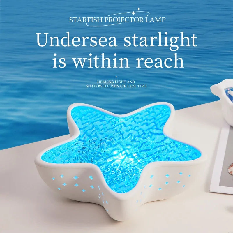 LED Starfish Projector Lamp Galaxy Starry Sky Decor Night Light Rechargeable Dreamy Ambient Light for Kids Gift Festival Party