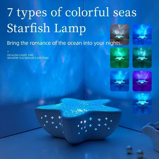 LED Starfish Projector Lamp Galaxy Starry Sky Decor Night Light Rechargeable Dreamy Ambient Light for Kids Gift Festival Party