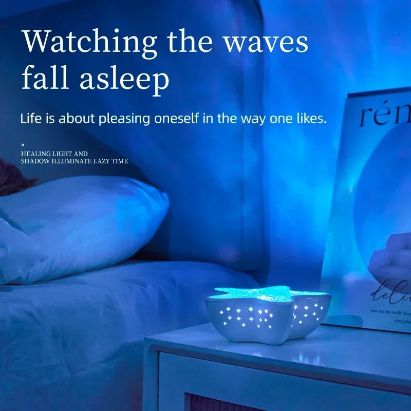 LED Starfish Projector Lamp Galaxy Starry Sky Decor Night Light Rechargeable Dreamy Ambient Light for Kids Gift Festival Party